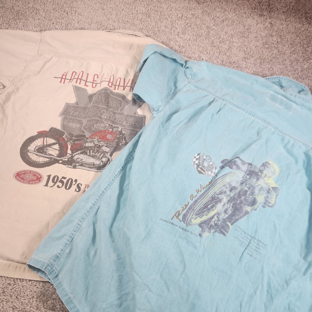 Vintage Harley Davidson Shirt Mens Medium LOT‎ OF 2 Button Up Canvas Nostalgia